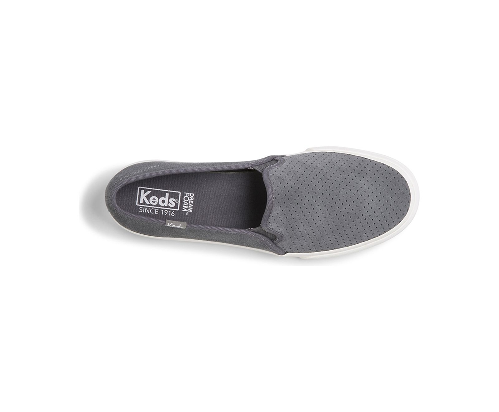 Keds Slip Ons Grey - Double Decker Perf Suede - Womens RPFJIB-014